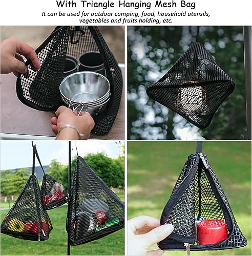 Miniatura 8 de VECELO Mesa de picnic plegable de 3 piezas con bancos, juego de patio de ratán sintético de 47.2 pulgadas con bolsa de malla, resistente al calor y