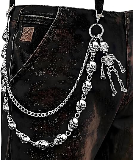 Skull Chains Punk Wallet Chain - Wallet Chains for Men Trousers Pants Chains for Biker Heavy Belt Goth Accessories