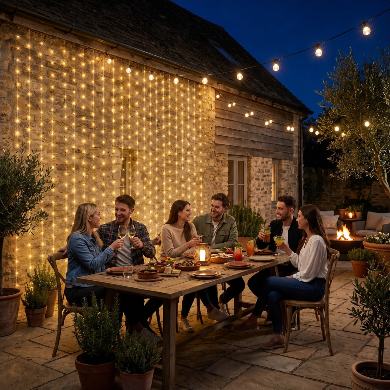 Cortina de luz blanca para dormitorio, 300 LED de 1010 pies con 16 ganchos, 8 modelos de mando a distancia, ventana con USB para decoración de boda, fiesta, hogar, jardín, interior