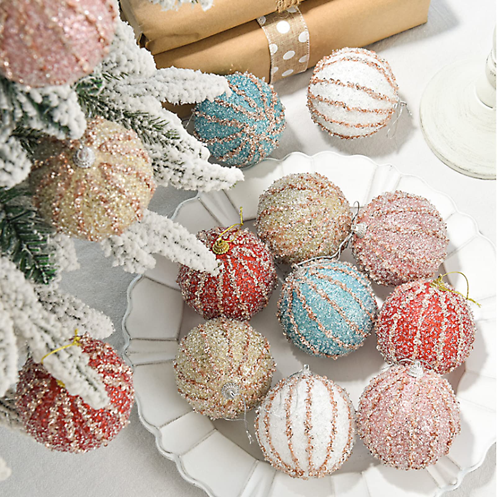 Weddi Weihnachtskugeln, Dekorationszubehör, 10 Stück Weihnachtskugel-Ornamente, 3,15 Zoll Glitzer-Pailletten-Schaumstoffkugel, bruchsichere Weihnachtsdekoration, Baum-Hängekugeln for Weihnachtsbäume (