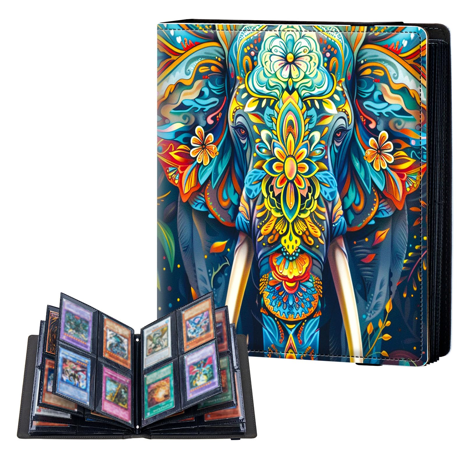 ETLKJVBL 4 Pocket Trading Card Binder, Card Collection Binder for TCG, MTG, Sports Cards, Baseball, Flower Elephant Trading Card Book Holder for Collectors, Top Loader Binder — image 1