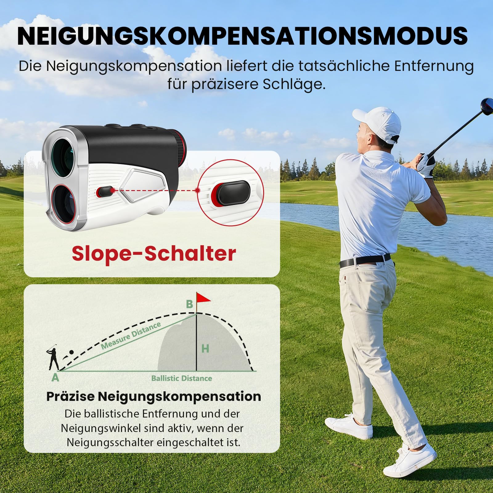 Golf Entfernungsmesser mit Slope EIN/aus, 1500 Yards, 7X Vergrößerung, Entfernungsmesser für Golf/Jagd, Flaggen-Lock mit Vibration, tragbarer Golf-Entfernungsmesser, 1 Pcs