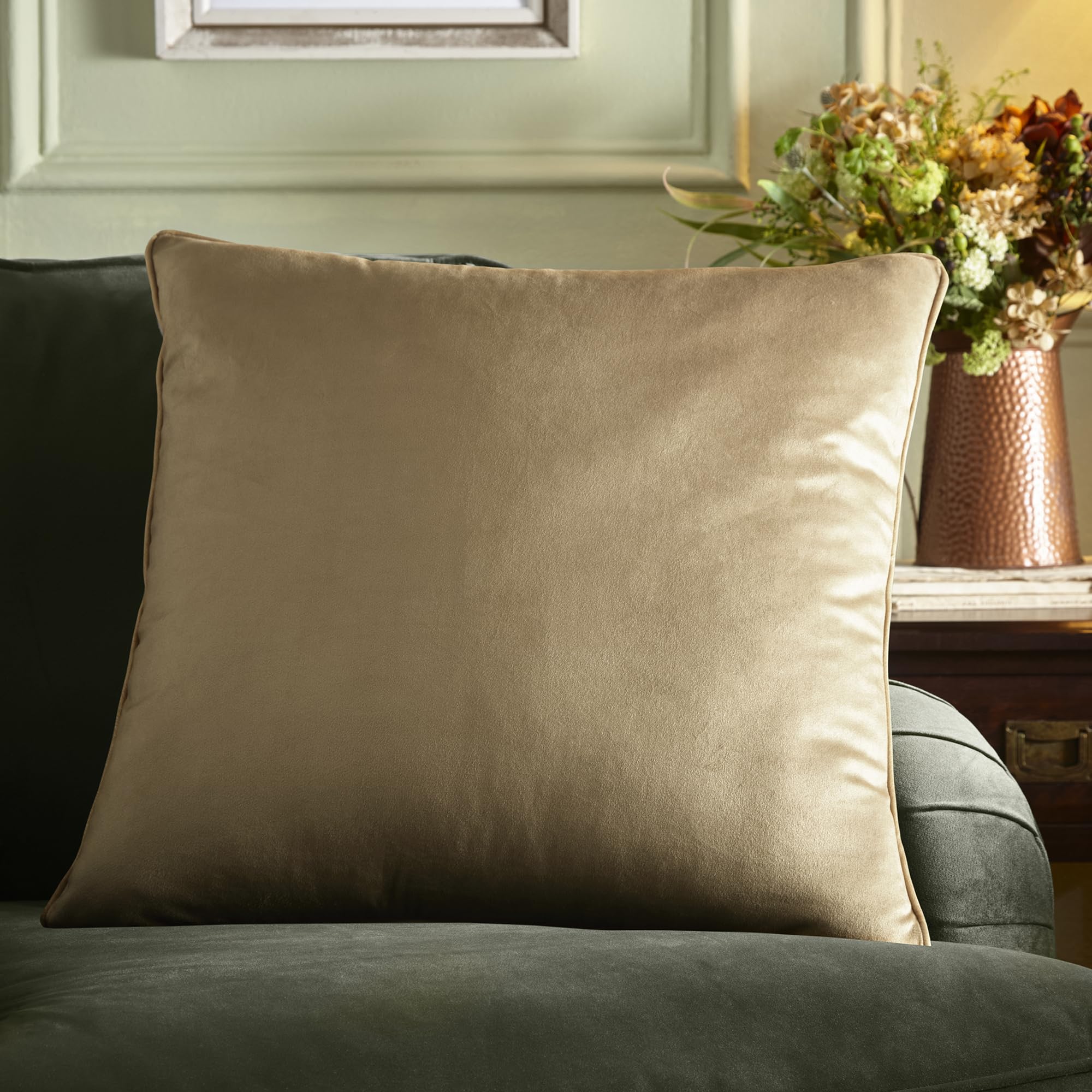 Julian Charles Natural Harlan Velvet Taupe Large Cushion (55Cm X 55Cm) - One Size