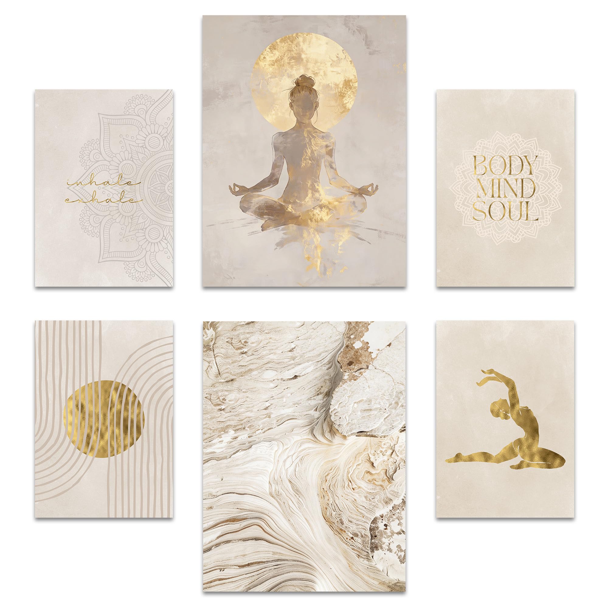 ARTFAVES® Poster Set - Yoga Spirit - Gallery Wall Bilderwand Wohnzimmer, Schlafzimmer - 6 moderne Wandbilder Abstrakt, Kunst, Meditation, Spirituell - ohne Bilderrahmen