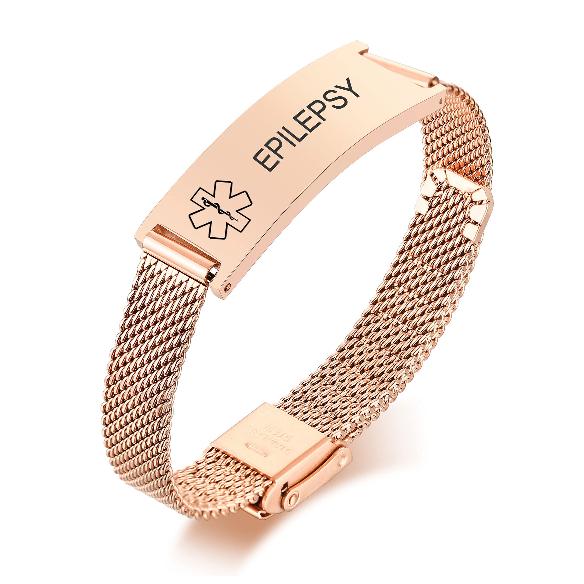 VNOX Medical Alert Bracelets for Men &amp; Women Kids with Free Engraving Adjustable Stainless Steel Mesh Emergency Medical ID Bracelets Wristband