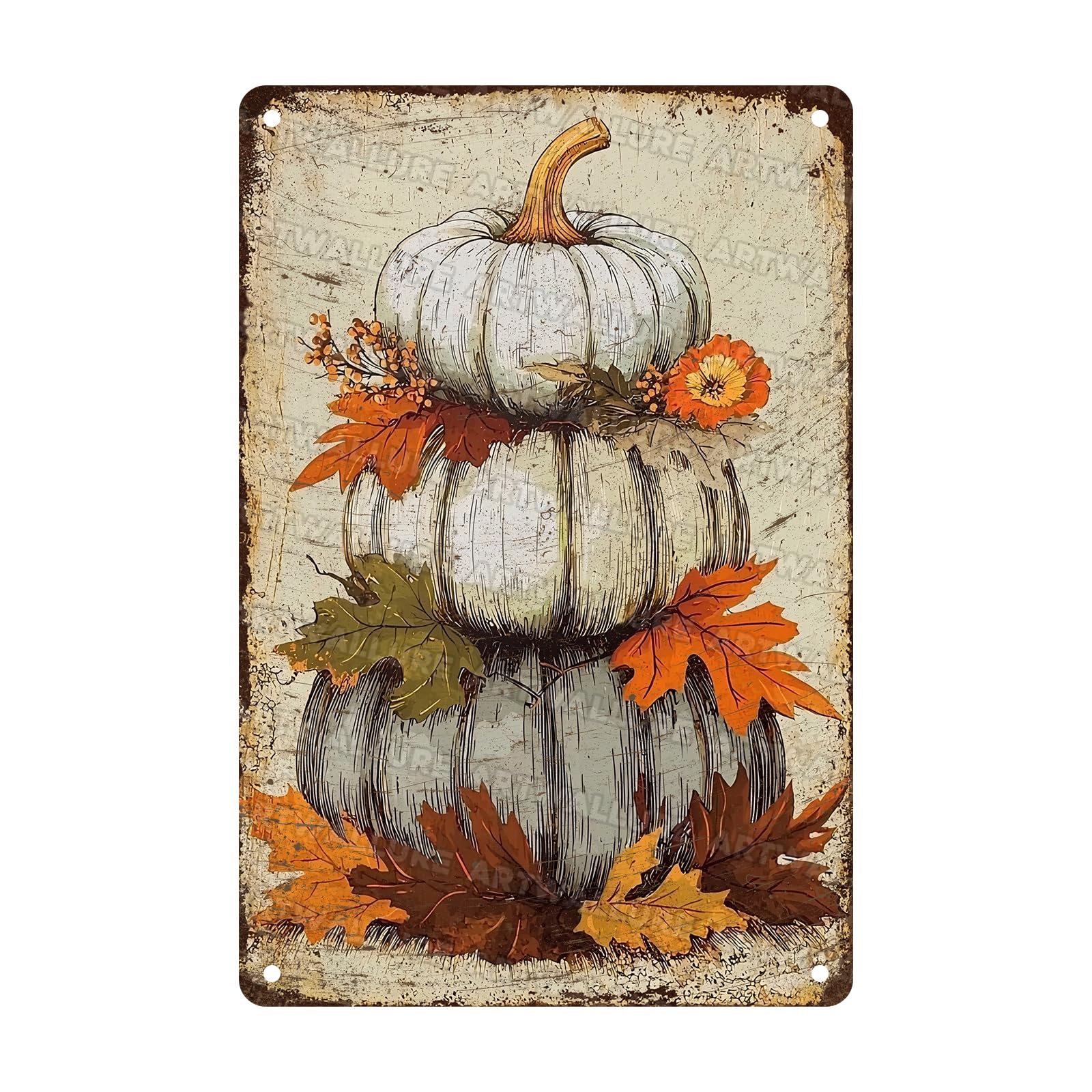 Anceky Tin Sign Happy Thanksgiving Day Pumpkins Signs Retro Wall Decor for Living Room Outdoor Yard Garage Home 12×8 Inch