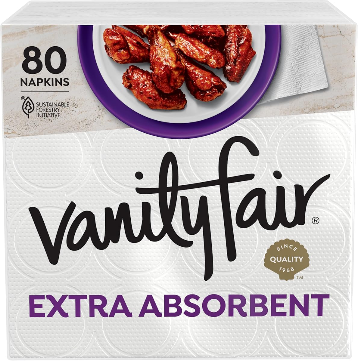 Servilletas de papel extra absorbentes de Vanity Fair, 80 unidades, servilletas desechables hechas suaves y fuertes para comidas desordenadas y uso diario