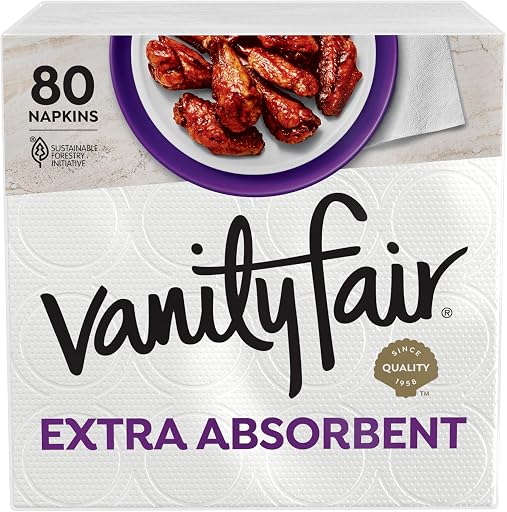Vanity Fair Extra Absorbent Premium Paper Napkins, 80 Count, Disposable Napkins Made Soft And Strong For Messy Meals And Everyday Use