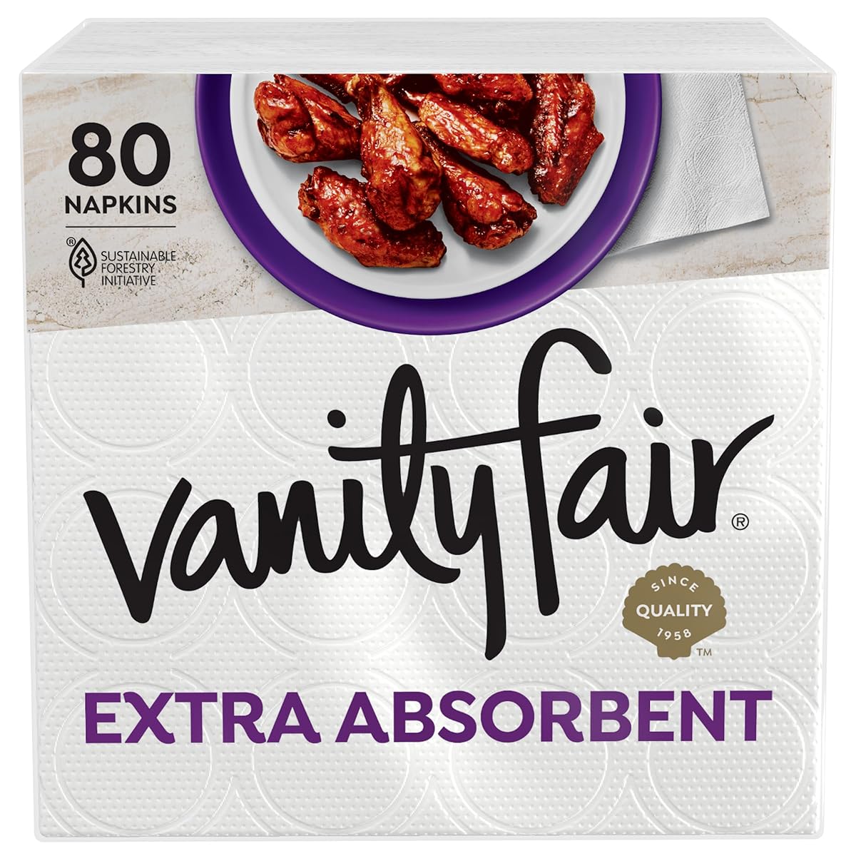 Vanity Fair Everyday Extra Absorbent Premium Paper Napkin, 80 Count, White