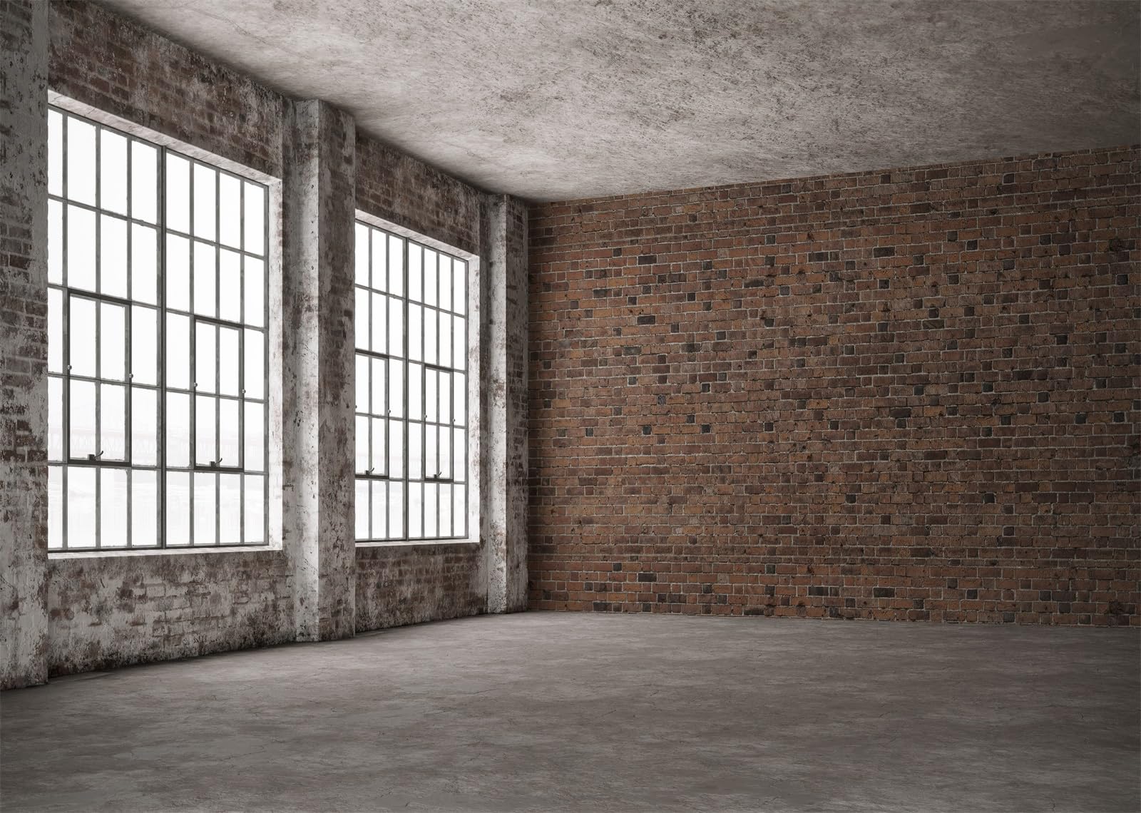 15x8FT (4.6x2.5m) Loft Industriale Vuoto Con Parete Sfondo Fotografico | Ampio Interno Di Studio Urbano Fondale In Tessuto,Due Finestre Industriali,Per Eventi Urbani E Ritratti In Studio,Photo Booth
