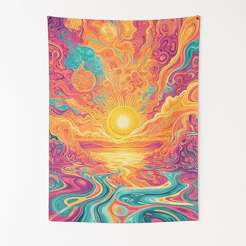 Miniatura 9 de DreamController DC - Tapiz de pared retro de teñido anudado para dormitorio, tapiz hippie y psicodélico para colgar en la pared y decoración Retro