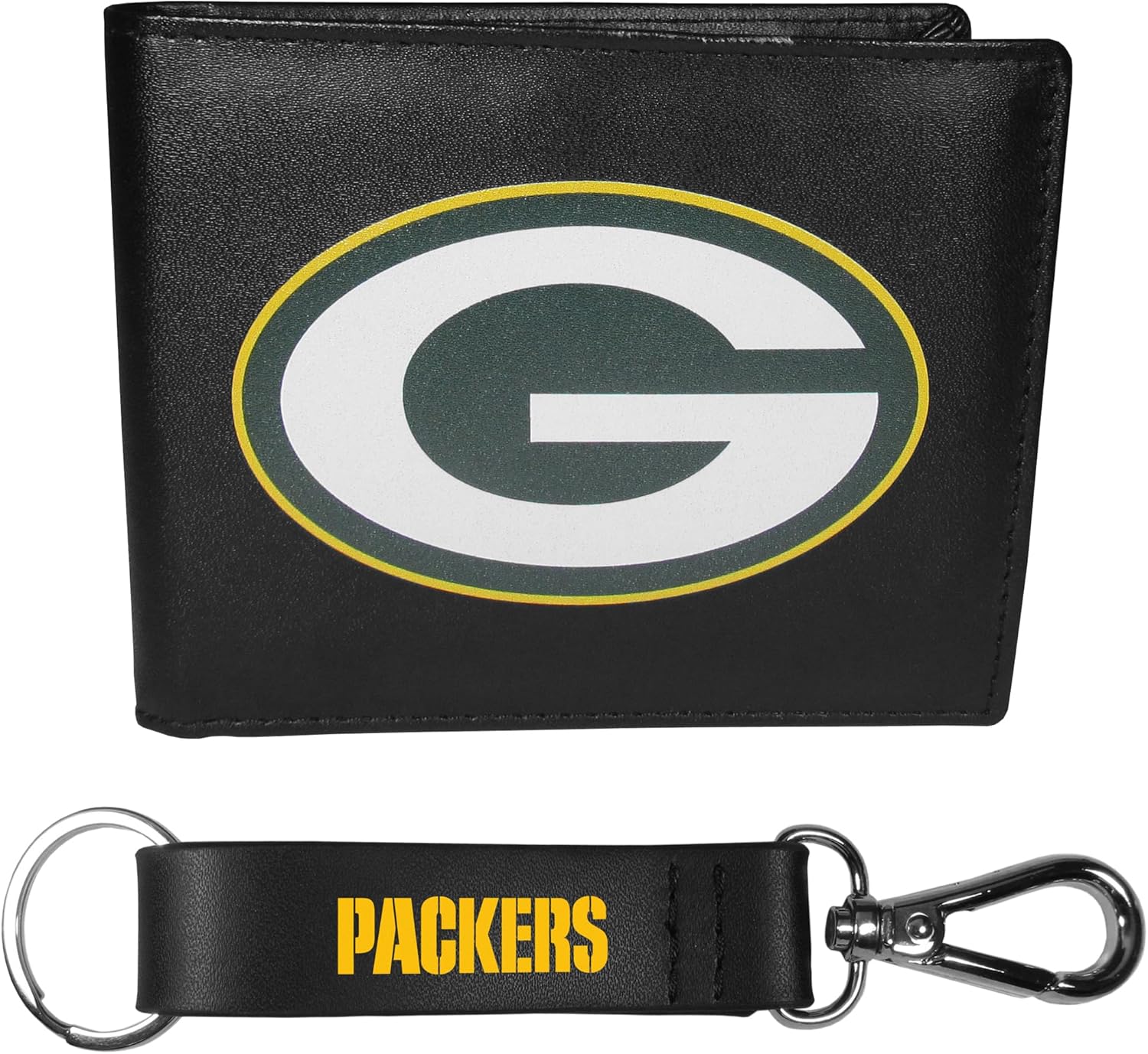 Siskiyou Sports NFL Green Bay Packers Leather Bi-fold Wallet & Strap Key Chain, Team Colors, One Size