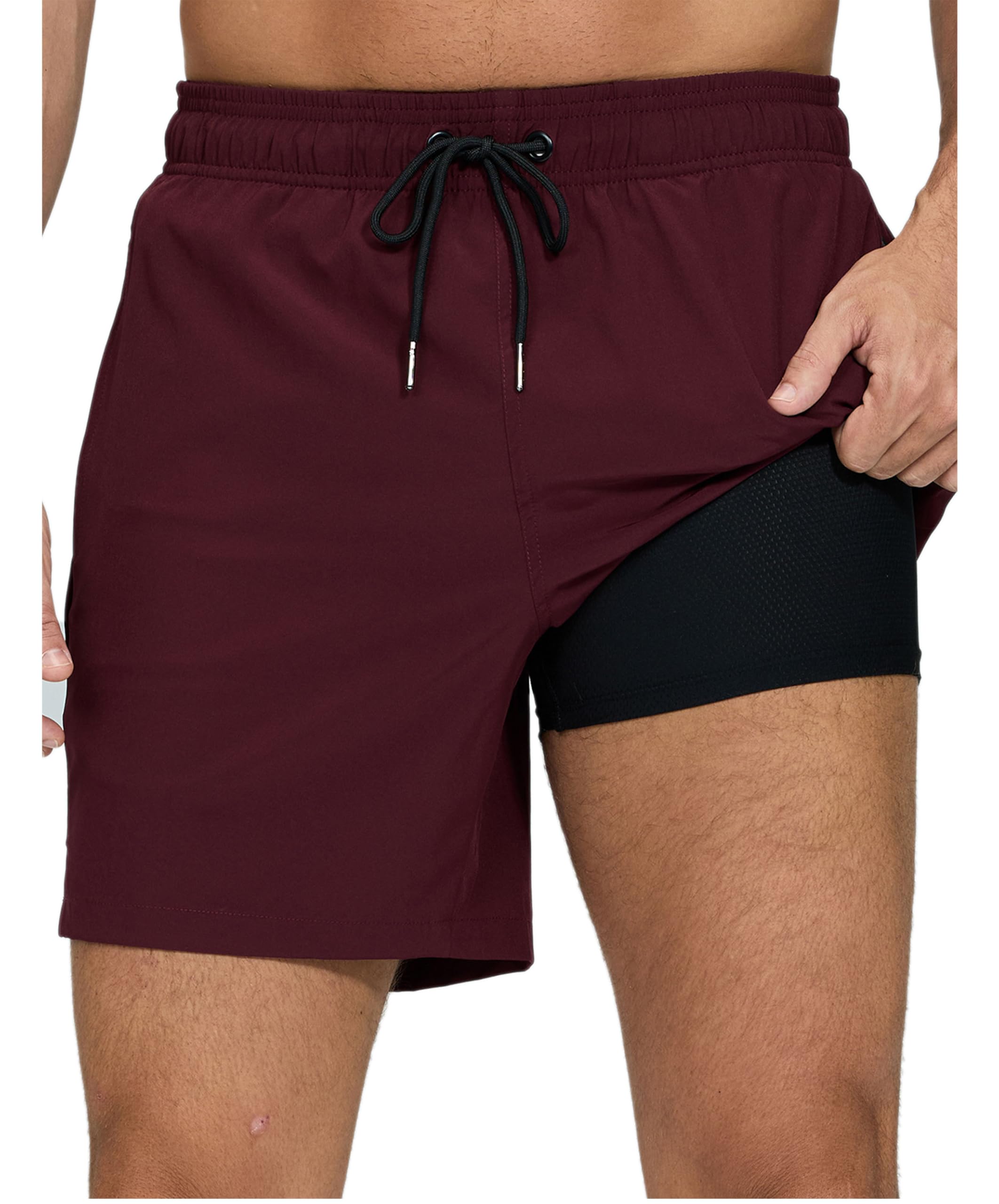 outfit spring Badehose Herren Schnelltrocknend mit Reißverschlusstasche, 2-in-1 Badeshorts für Herren mit Kompressions-Innenhose, Boardshorts Männer für Strand, Pool & Training