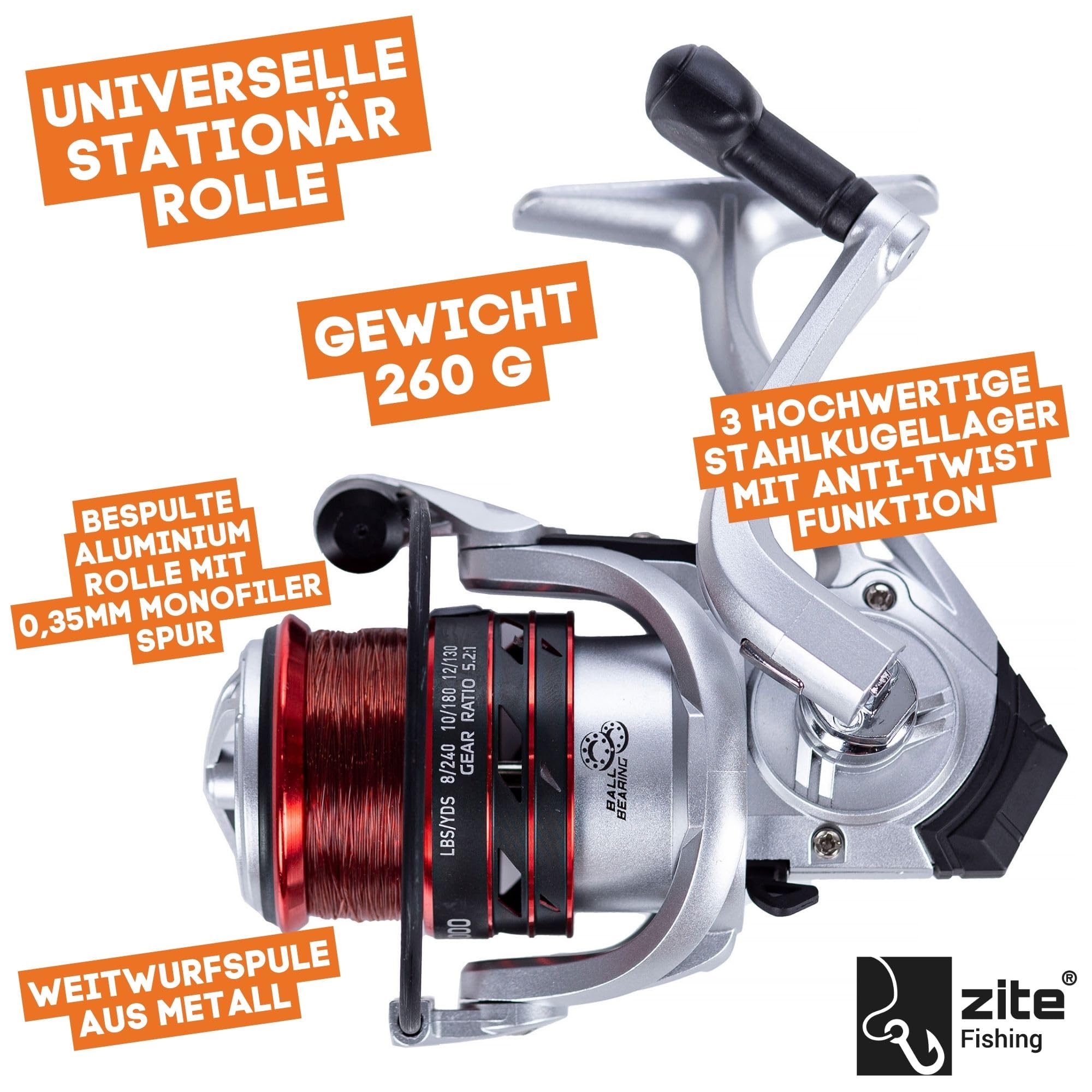 Zite Fishing Angelset Aal-Angeln | Teleskop-Rute, Rolle bespult & Mehr