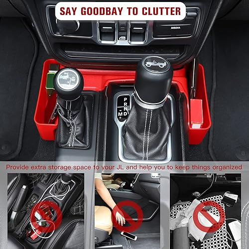 Miniatura 5 de JeCar Bandeja lateral para palanca de cambios de consola central, caja organizadora para Jeep Wrangler JL Gladiator JT 2DR4DR 2018-2023 con