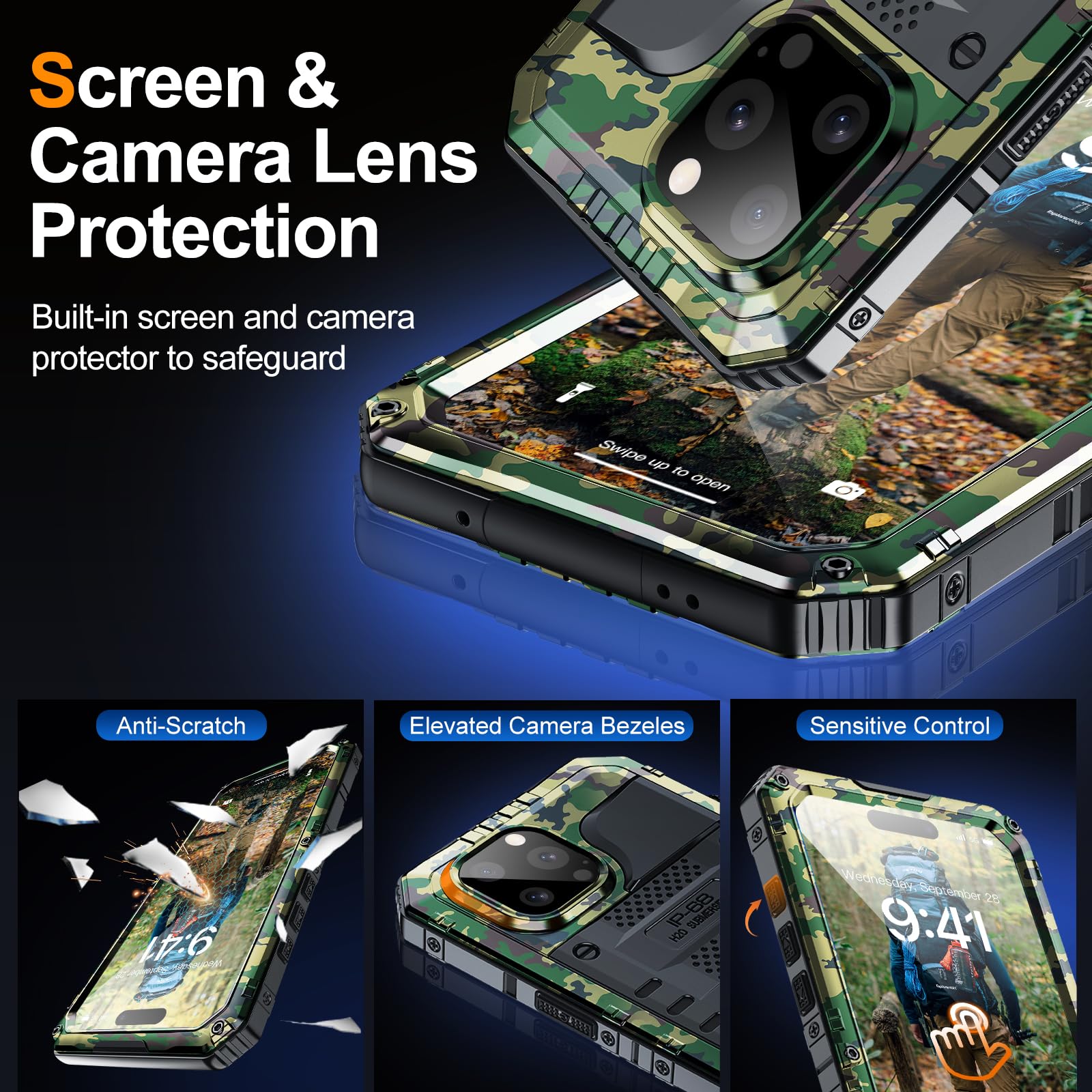 Mitywah Wateproof - Funda para iPhone 15 Pro MAX, Grado Militar, a Prueba de Golpes, para Senderismo y Escalada al Aire Libre, protección Completa de Metal Resistente con Protector de Pantalla