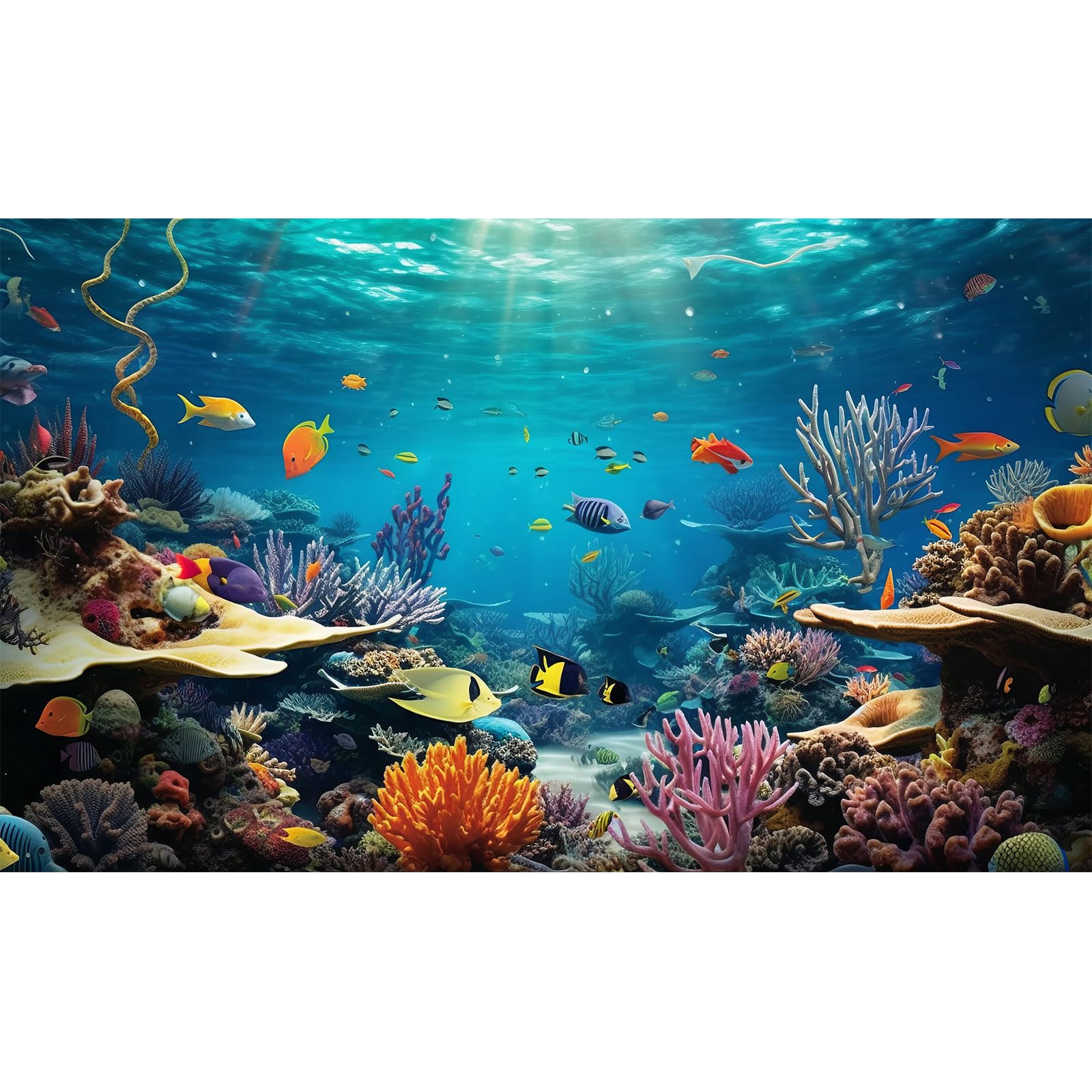 Underwater World Aquarium Background Tropical Fishes on Coral Reef Terrarium Background Oceanarium Deep Sea Colorful Marine Panorama Landscape Theme Fish Tank Backdrop Decorations Poster 48x20in