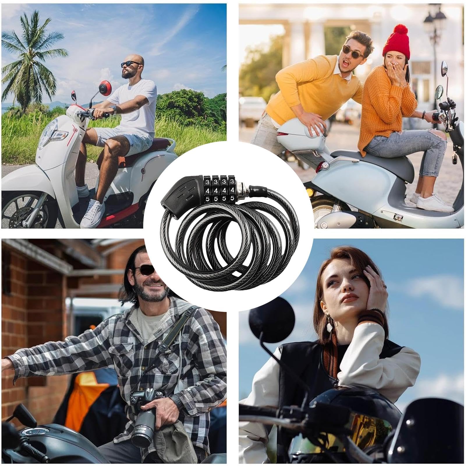 Cadenas à Combinaison Pour Moto/vélo - Câble En Acier De 120 Cm, Réglable, Résistant Aux Intempéries - 8