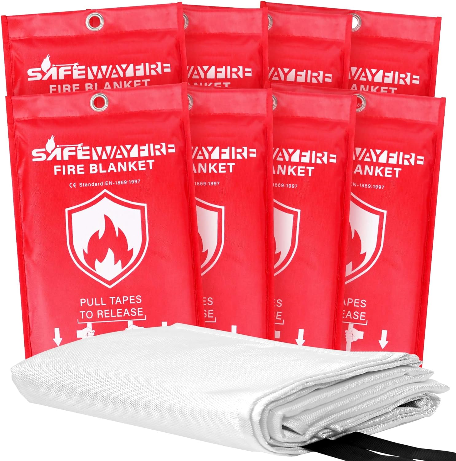 Safewayfire Emergency Fire Blanket - 8 Pack - Fiberglass Fire Blanket for Home, 39.4'' x 39.4'' Fire Suppression Blanket for Kitchen 8-Pack