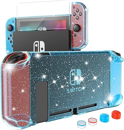 Amazon Switch カバー Heystop ニンテンドースイッチ カバー キラキラ スイッチ専用 スイッチ カバー Switchガラスフィルム１枚 親指キャップ4枚 ドック対応 超薄型 着脱簡単 耐衝撃 指紋防止 高透過率 高感度 キズ防止 分体式 Heystop パソコン 周辺機器 通販