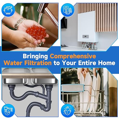 Miniatura 8 de PUREPLUS Sistema de filtración de agua de 2 etapas para toda la casa, carcasa transparente universal de 10 pulgadas, con reducción de sedimentos y