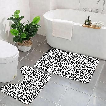 Bathroom Rug Set 2 Pieces Washable Non-Slip Bath Mat Toilet Mat Soft Absorbent Bath Mat Animal Leopard Print