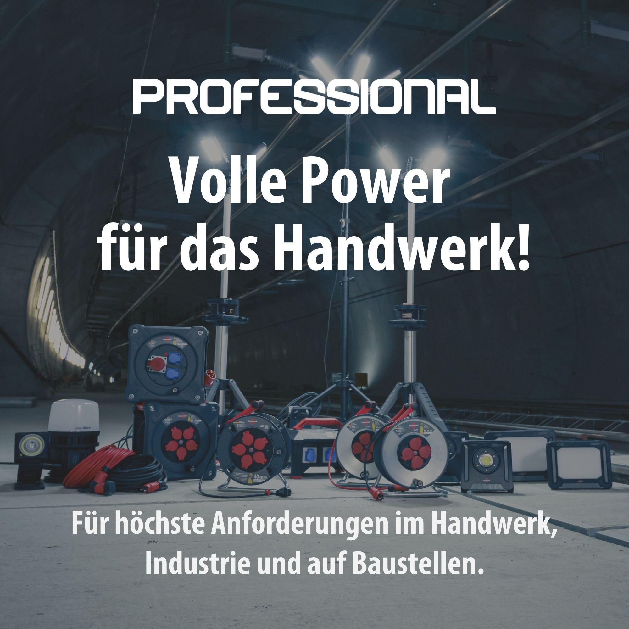 Brennenstuhl Professional Baustellen-Kabeltrommel KA 5210 5 IP44 (50m H07BQ-F 3G2,5 Kabel in rot, 5 Schutzkontakt-Steckdosen, Baustelleneinsatz und ständiger Einsatz im Freien, Made in Germany)