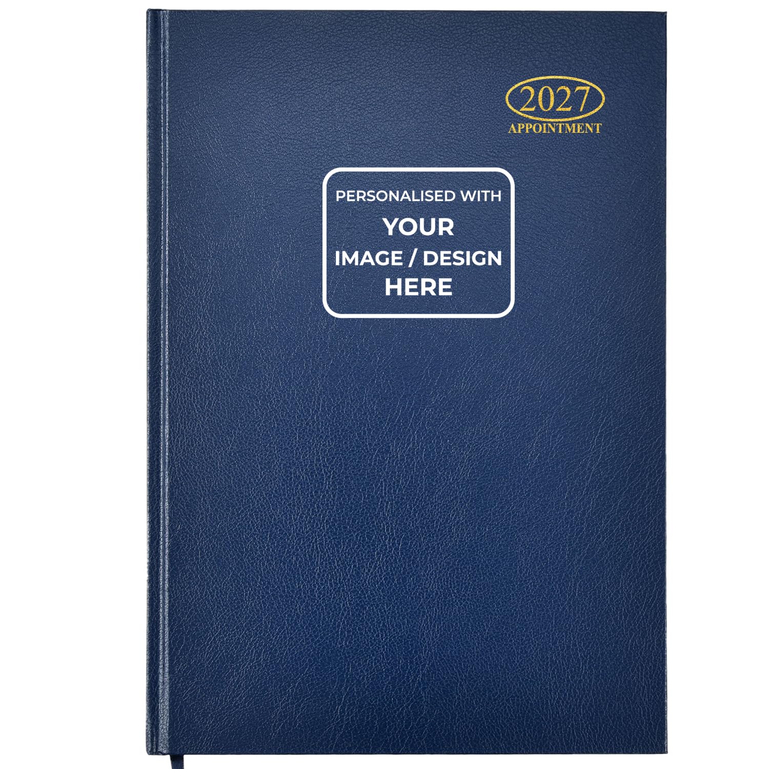 Personalised 2027 Diary Day a Page – Custom Text or Logo, Hardback Appointment Diary & Daily Planner, Book for Office, Business, Work, School & Home, Blue, A5 with Logo