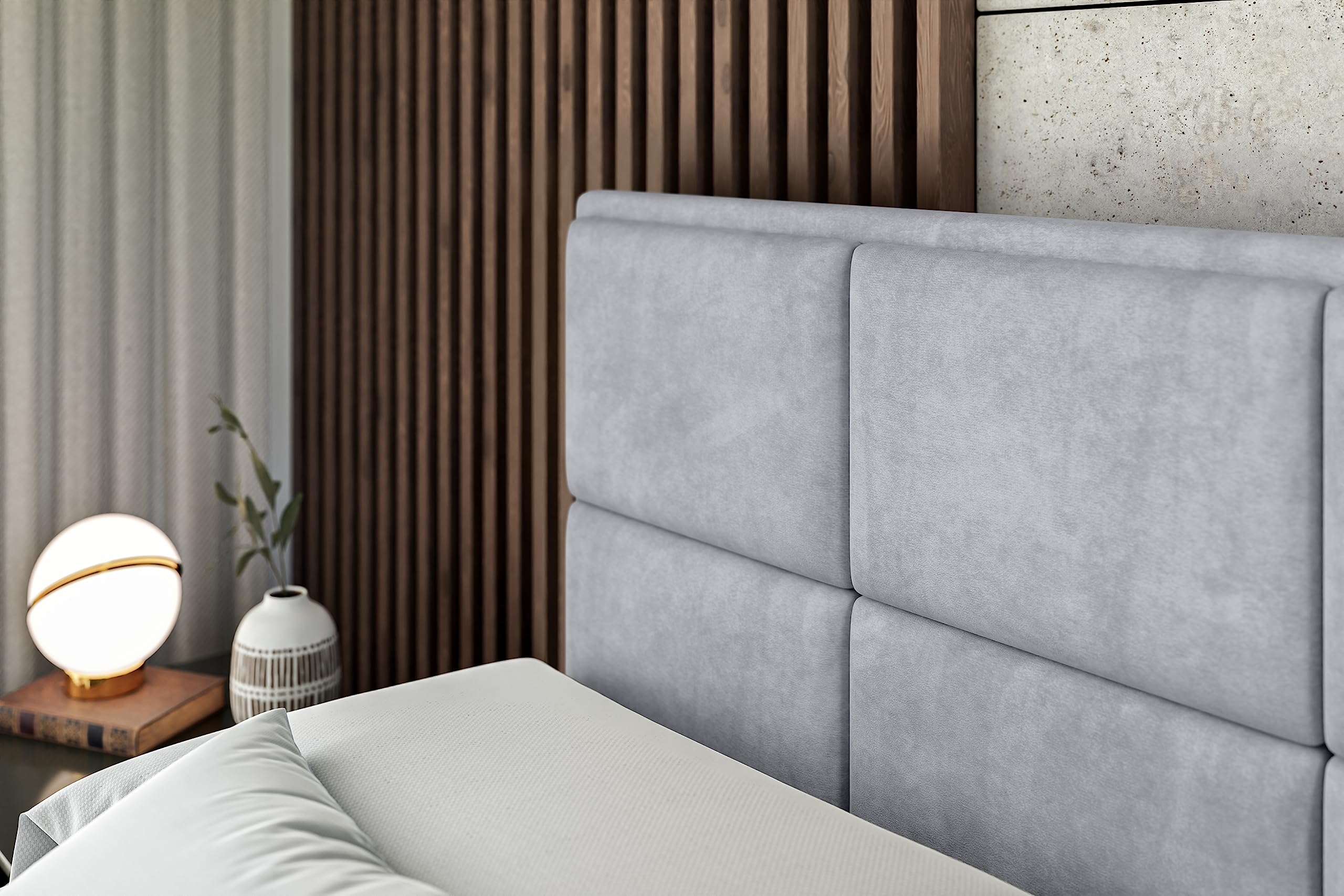ALTDECOR Boxspringbett mit H3-Matratze NOVA - 180x200 - Grau | Lattenrost, Topper, Boxspringbett mit Bettkasten, Bett mit Stauraum, Doppelbett, Polsterbett