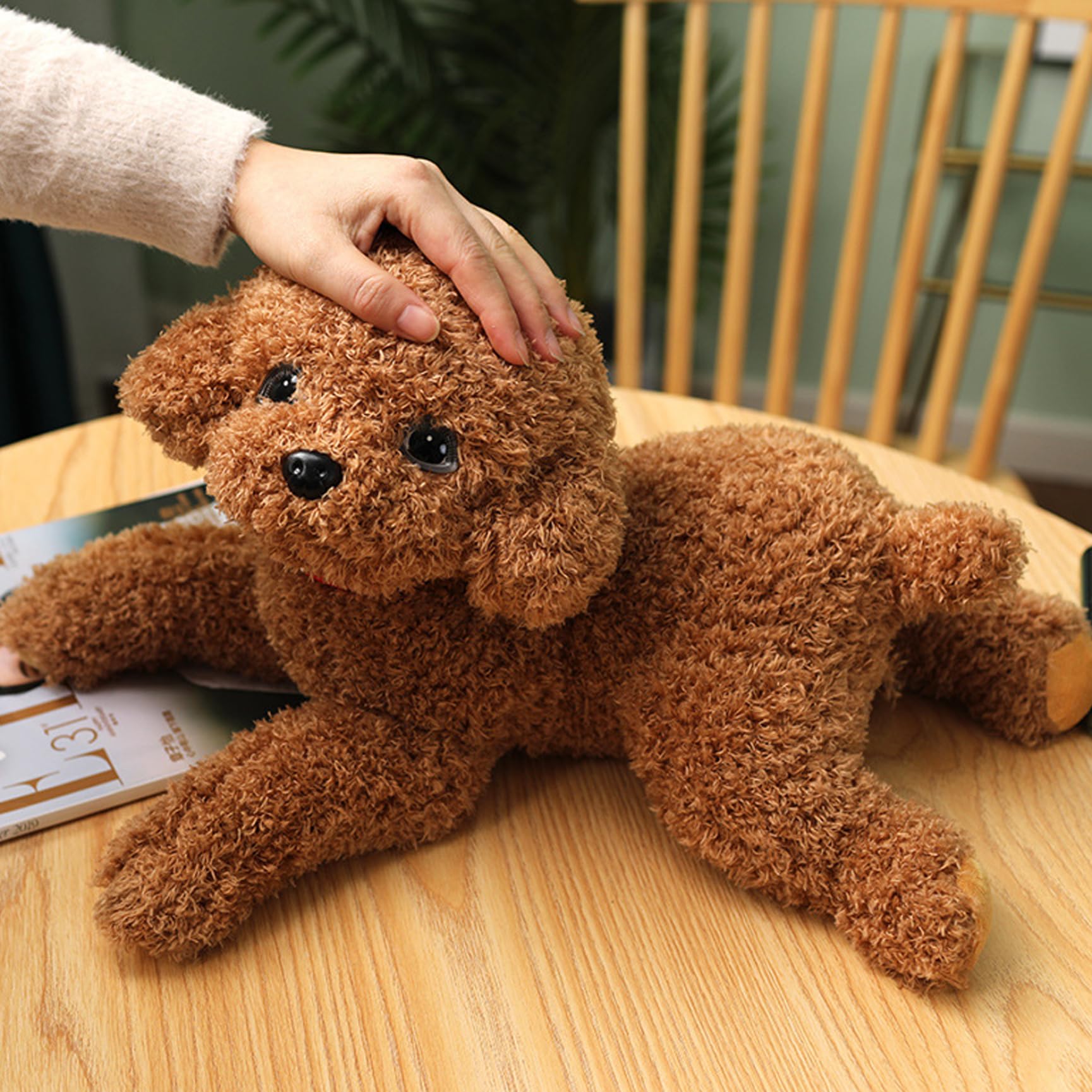 Hunde-Plüschtier, niedlicher, lebendiger Teddy-Hund, Paarungsspielzeug, 35, 6 cm, mit Baumwolle gefülltes Plüschtier mit Halsband, dekorativ gefüllt für Couch, Sofa, Bett, Hellbraun