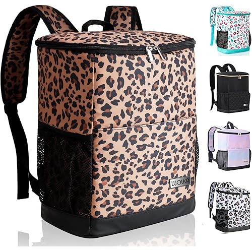 Wolka Cooler Backpack 30 Cans,Portable Backpack Coolers Insulated Leak Proof,Waterproof Soft Sided Cooler Bag for Travel,Beach,Camping,Picnic,Lunch Backpack for Women (Brown Leopard)