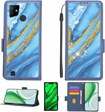Aroepurt Case Compatible for Vodafone V Pro 2 4G Phone Case Flip Cover [with Tempered Glass Screen Protector][RFID Blocking][Gold Glitter+Luminous] LPT-LDL
