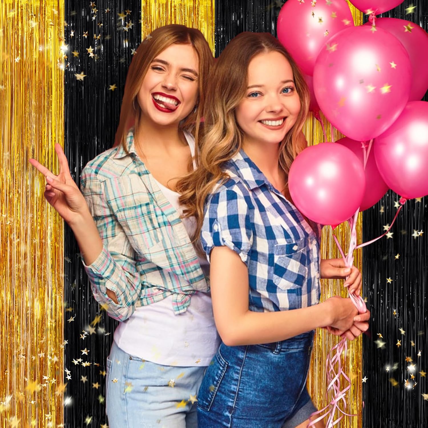 Black Gold Metallic Tinsel Foil Fringe Curtains, 2 Pack 3.3x8.3 Feet Party Streamer for Birthday Party Decorations, Halloween Decor, Foil Curtain Backdrop for Bachelorette Party - Image 5