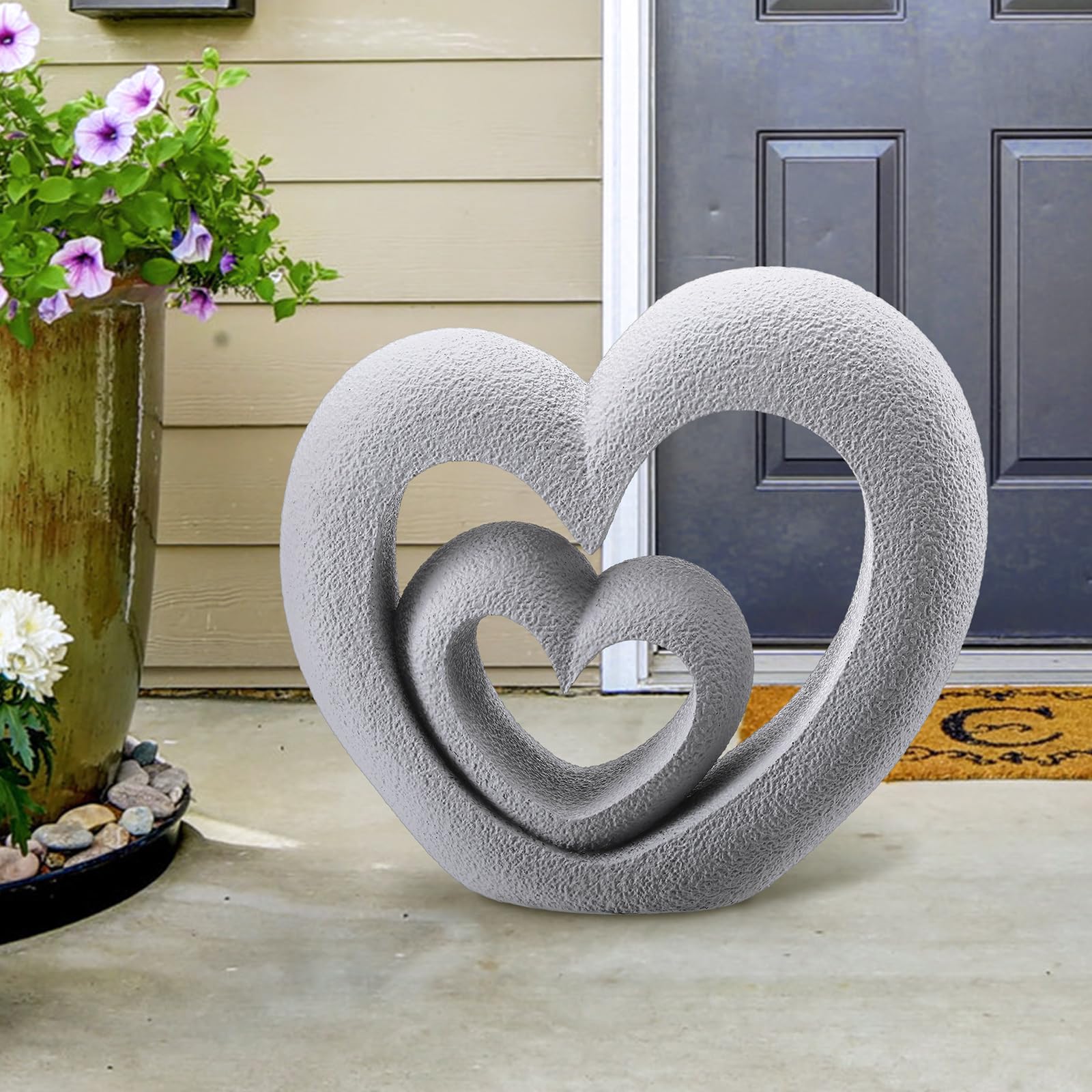 Suzile Escultura de jardín de resina con forma de corazón anidado, decoración de regalo para el Día de los Caídos, estatuas de jardín al aire libre, 13.39 x 12.2 x 3.15 pulgadas, estatuas