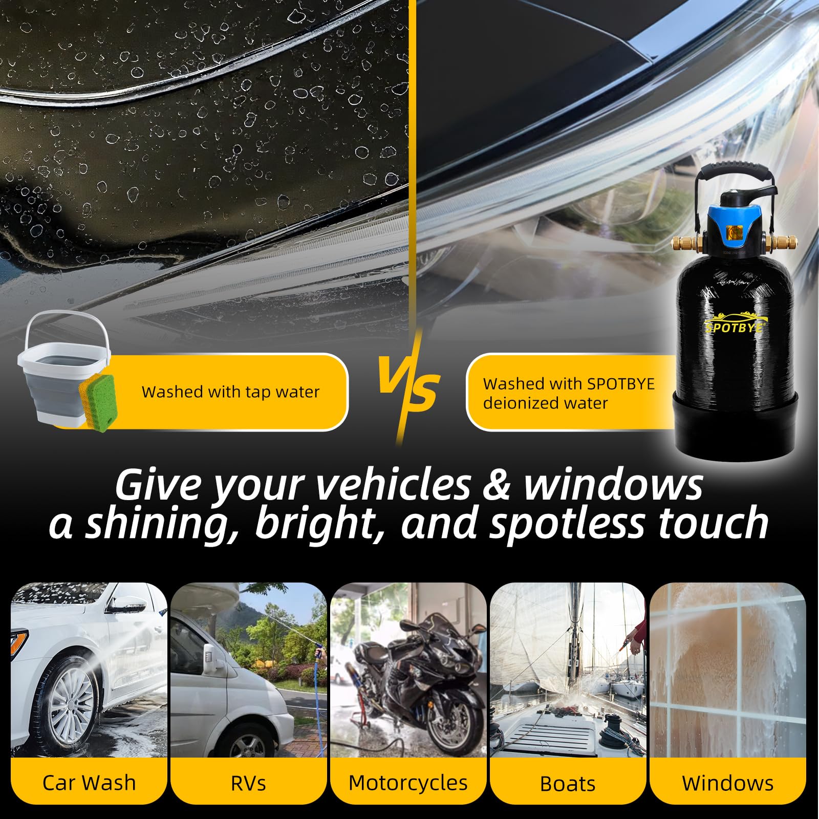 Filtro de agua para lavado de autos DI Autowaschwasserfilter 10 L con bypass Deionizado Sistema de lavado de autos DI sin manchas para auto, RV, vehículos, motocicletas, botes, sin manchas, sin secado