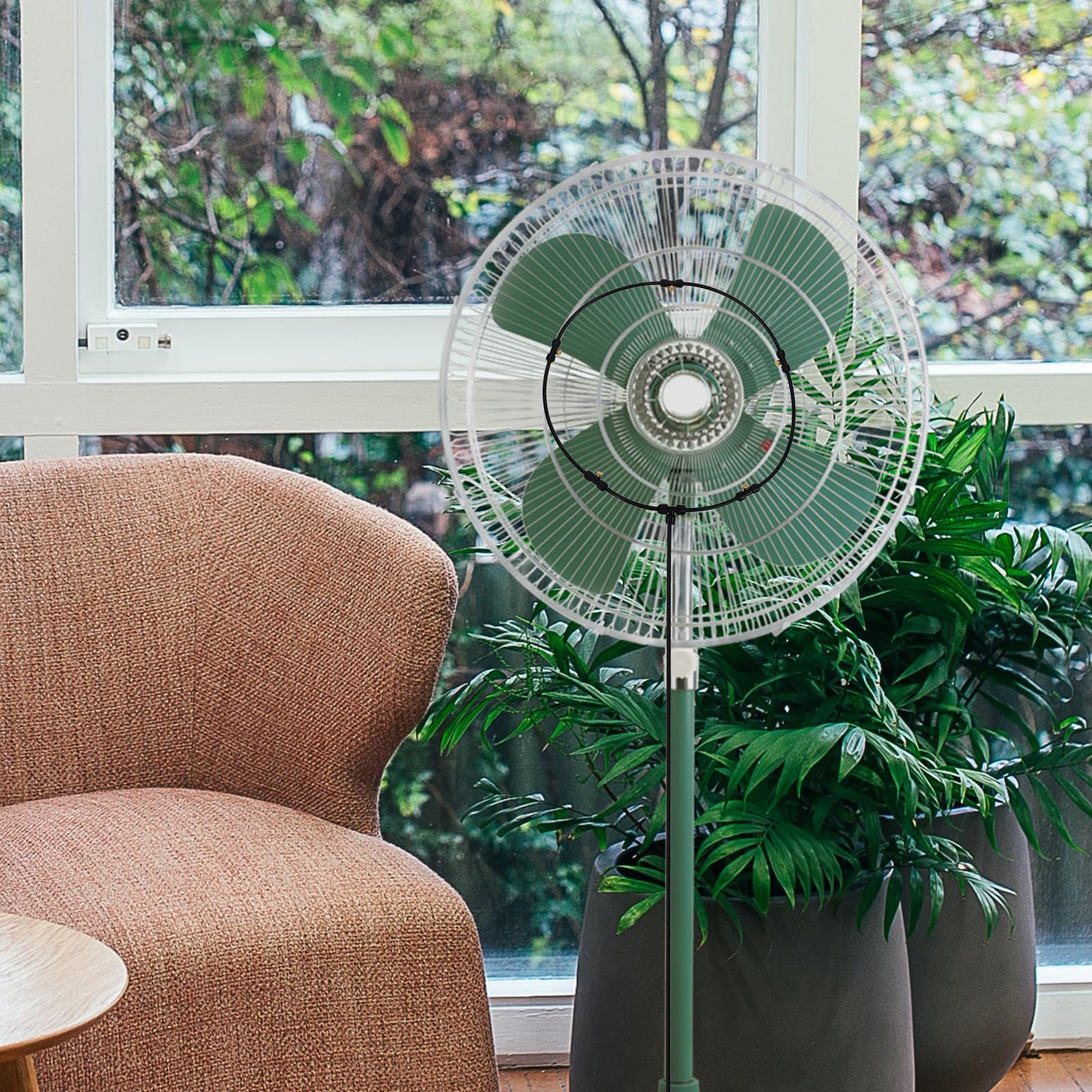 GANAZONO Sommeratmosphäre Schaffen mit Terrassen Sprühgerät und Lüfterkühlsystem aus PVC und Messing für Ventilator im Außenbereich an Heißen Sommertagen