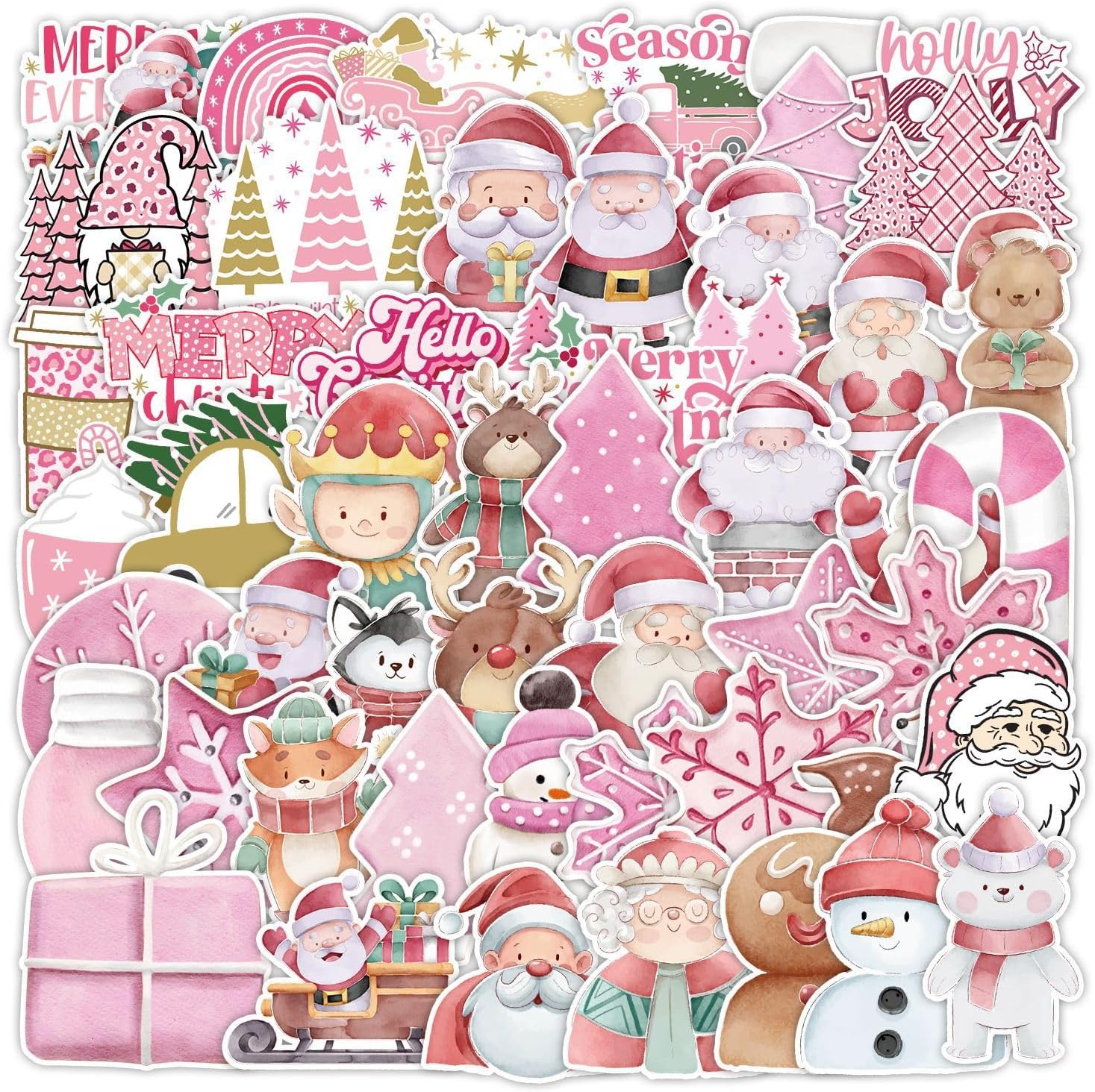 Christmas Stickers 100Pcs Cute Pink Series Christmas Vinyl