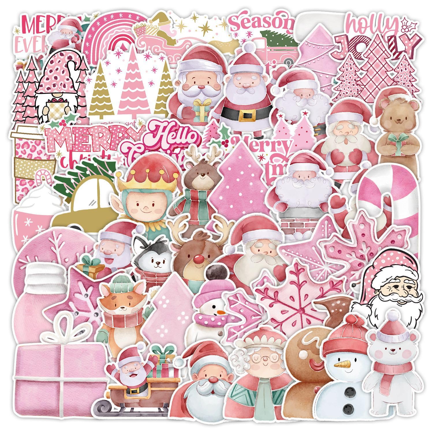 Amazon.com: Christmas Stickers 100Pcs Cute Pink Series Christmas Vinyl ...