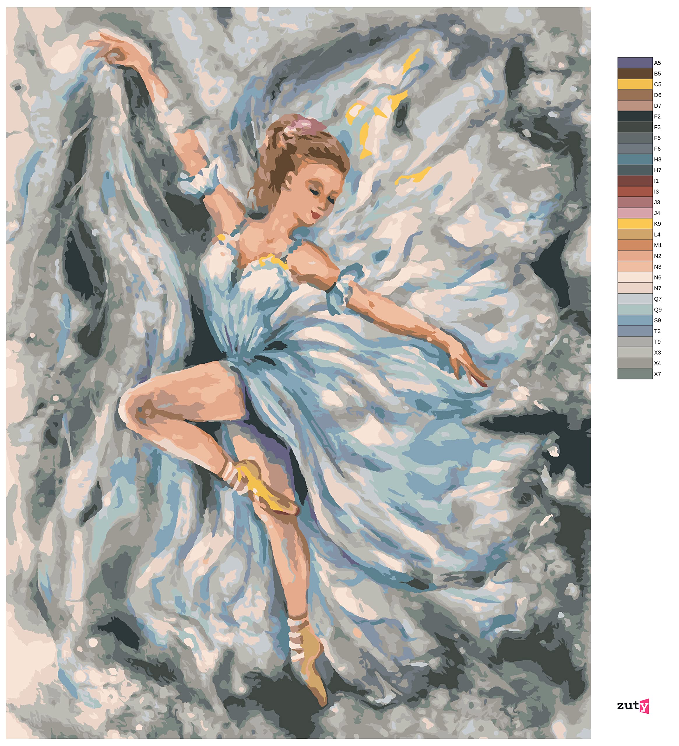 Malowanie według liczb - BALLERINA W NIEBIESKI Sukienka 80 x 100 cm bez blejtramy