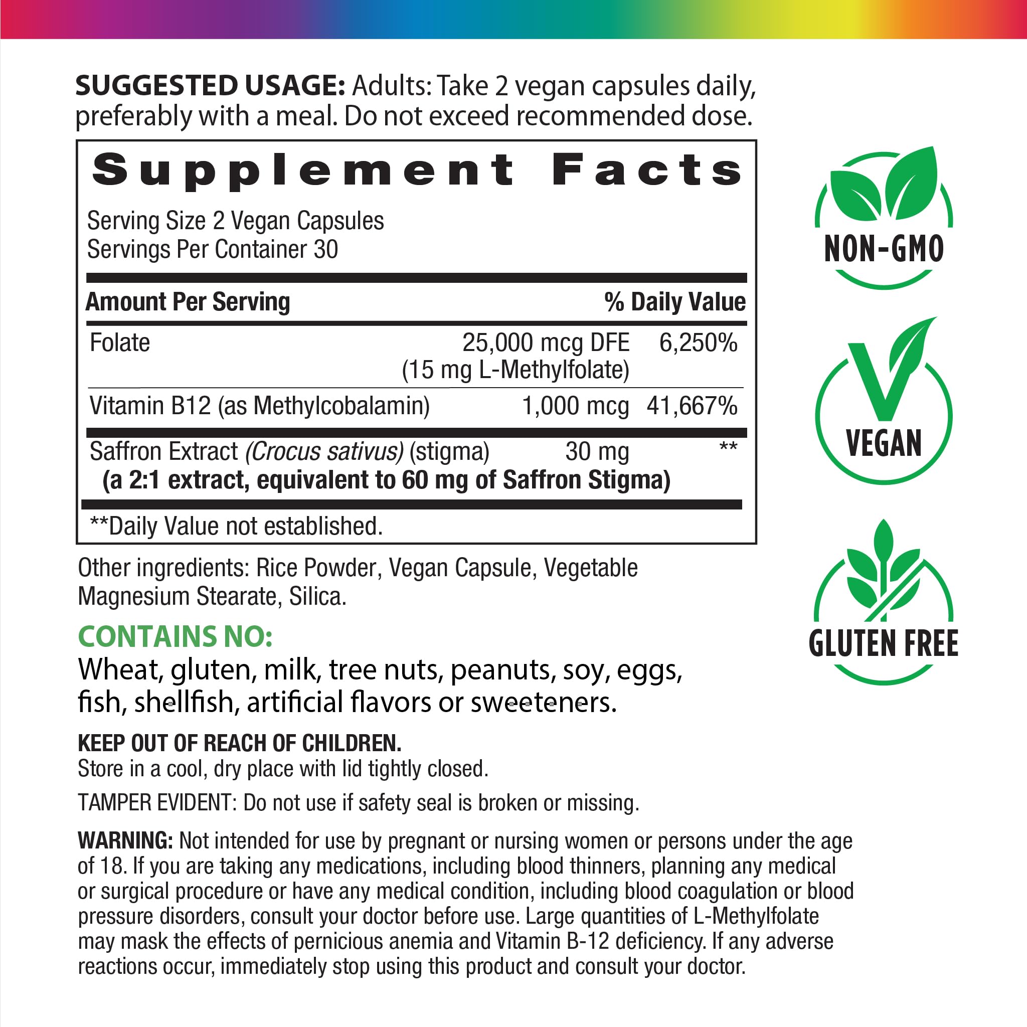 Rainbow Light L-Methylfolate 15 mg with Methyl B12 | 60 Capsules — Amazon image 2