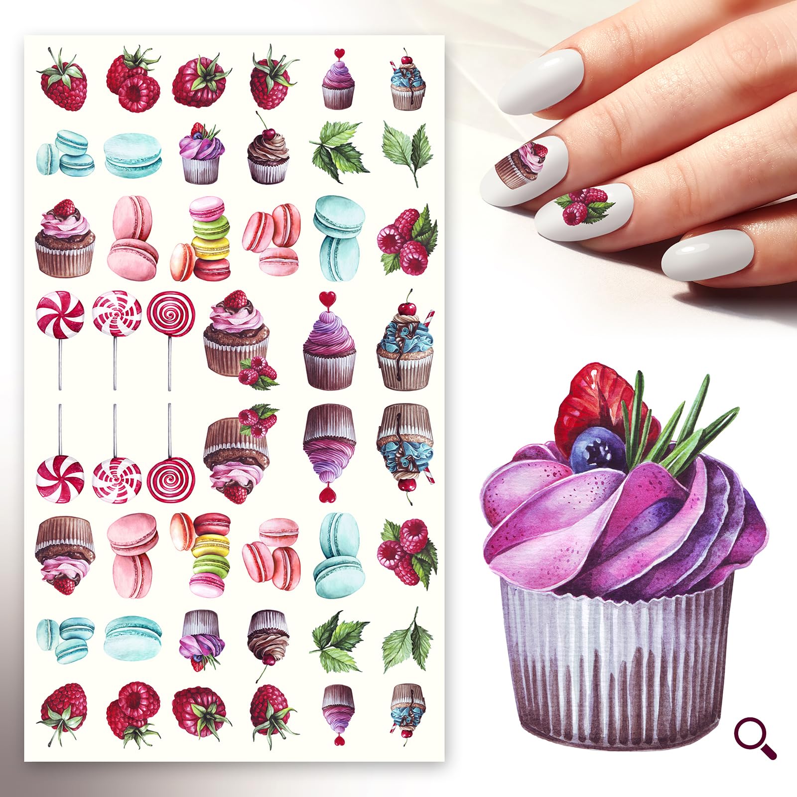 Flonz Five Nail Stickers Decals (5 Sheets) Sweets Cake Muiffins Cute Watercolor Painting Flonznail Nail Décor