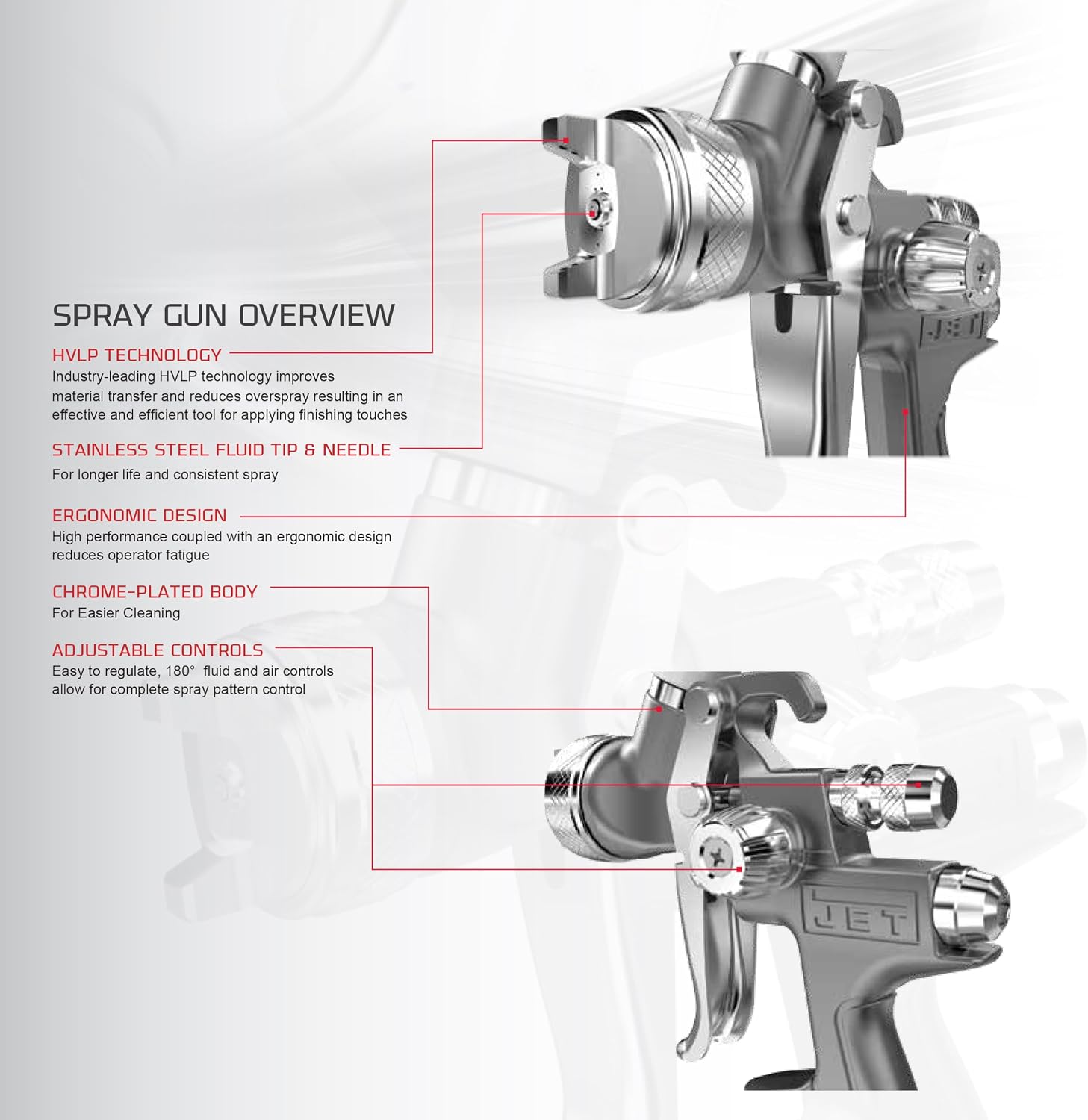 Jet Pneumatic HVLP Spray Gun, 1.3mm Nozzle, 600cc Cup (Model JAT-500)