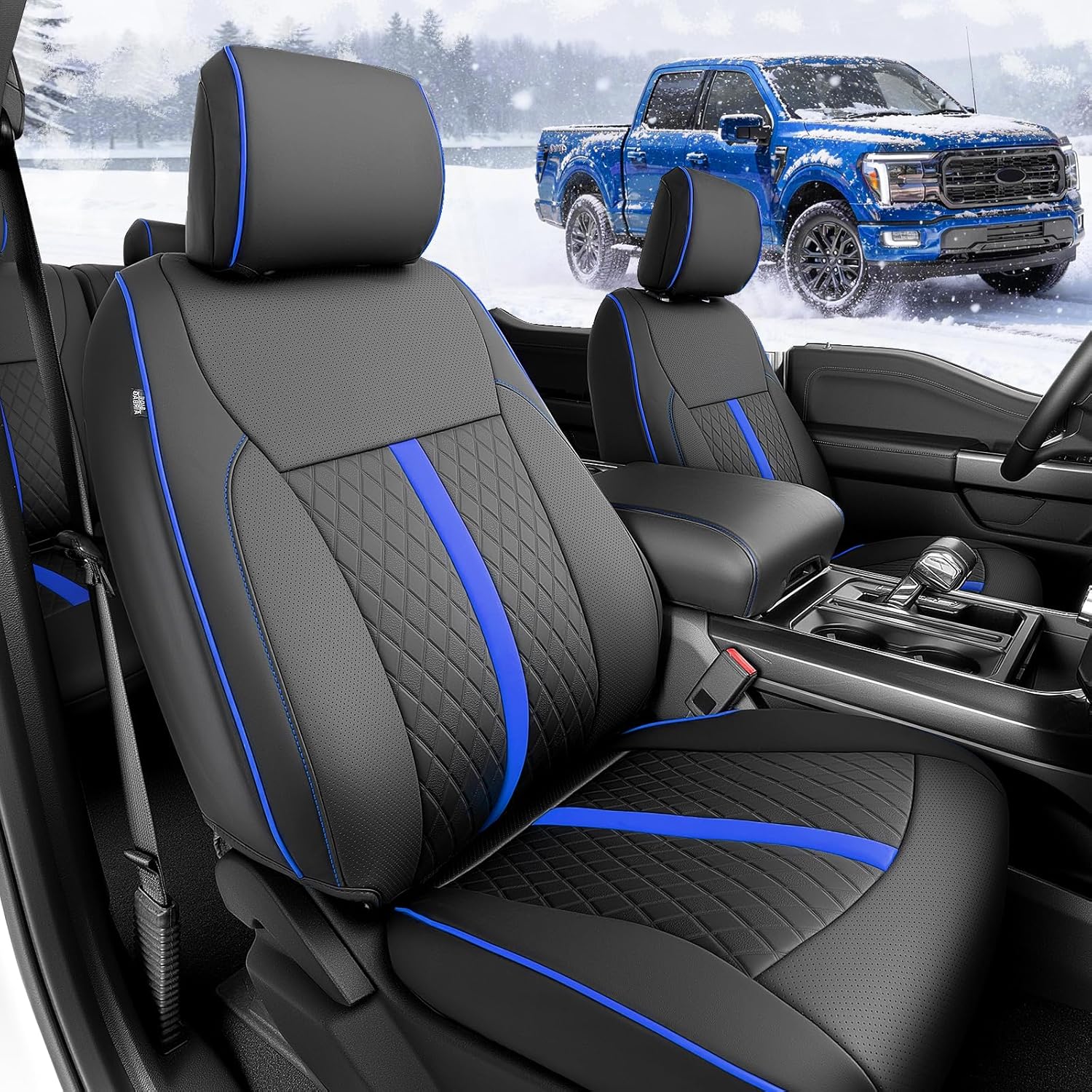 DrCarNow Car Seat Covers for Ford F-150: 2015–2025 SuperCrew XL XLT, Full Coverage Leather Truck Seat Protectors, for F150 Pickup Truck Seat Liners for 1st & 2nd Row Bucket Seats Accessories