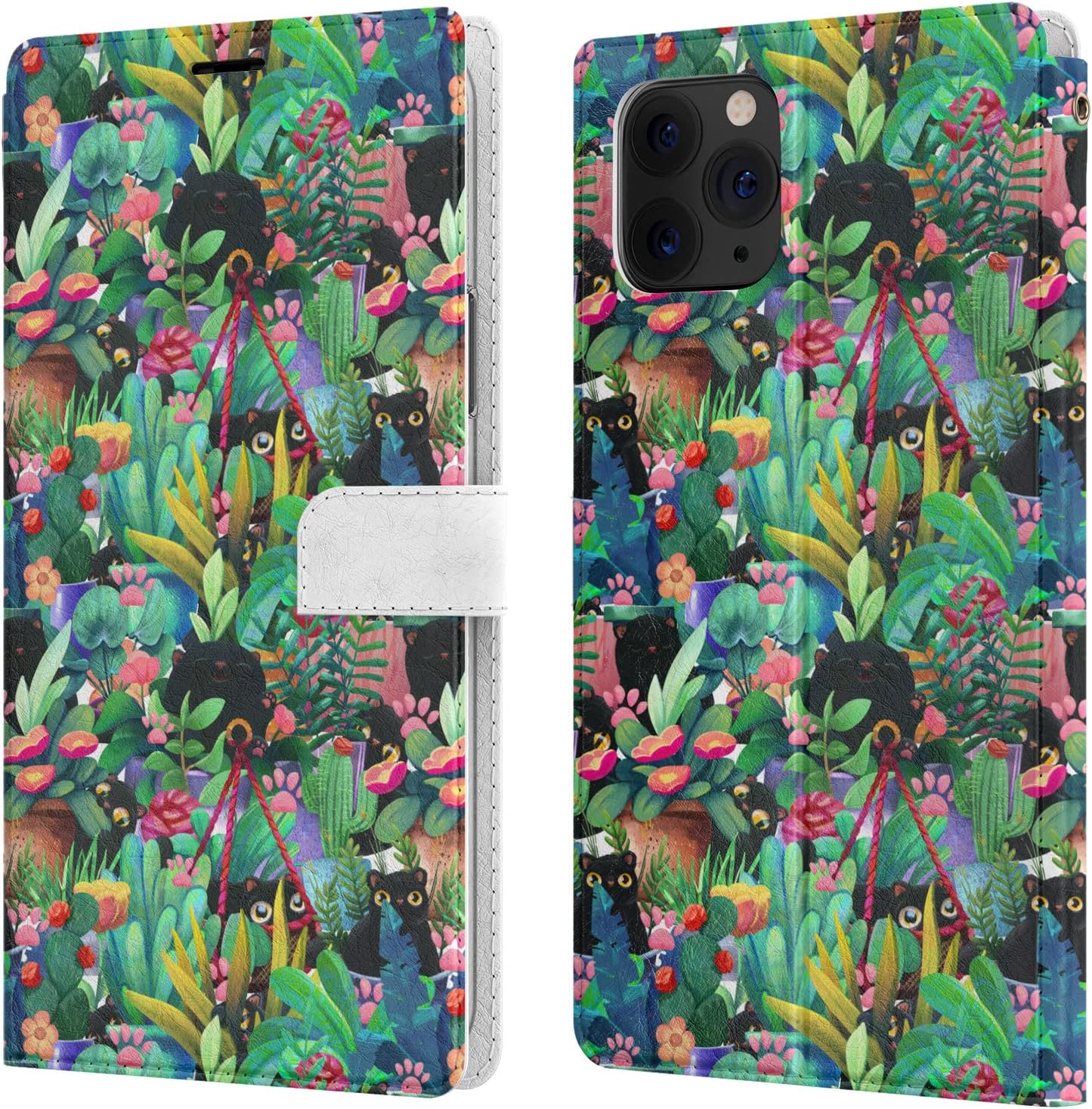 Wallet Case Replacement for Apple iPhone 12 Mini 11 Pro Max Xr Xs 10 X 8 Plus 7 6s SE Folio Black Cat Cute Cover Funny Snap Card Holder Flip PU Leather Houseplants Pots Magnetic image 3
