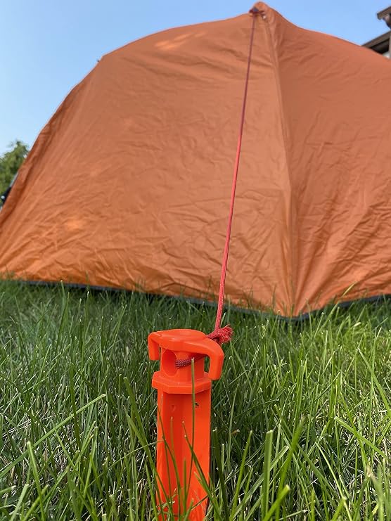 Plastic Tent Pegs Stakes, 12 PCS, 16, Orange, UV Resistant, Safety Style, Multi Use for Camping, Hiking, Garden, Landscape