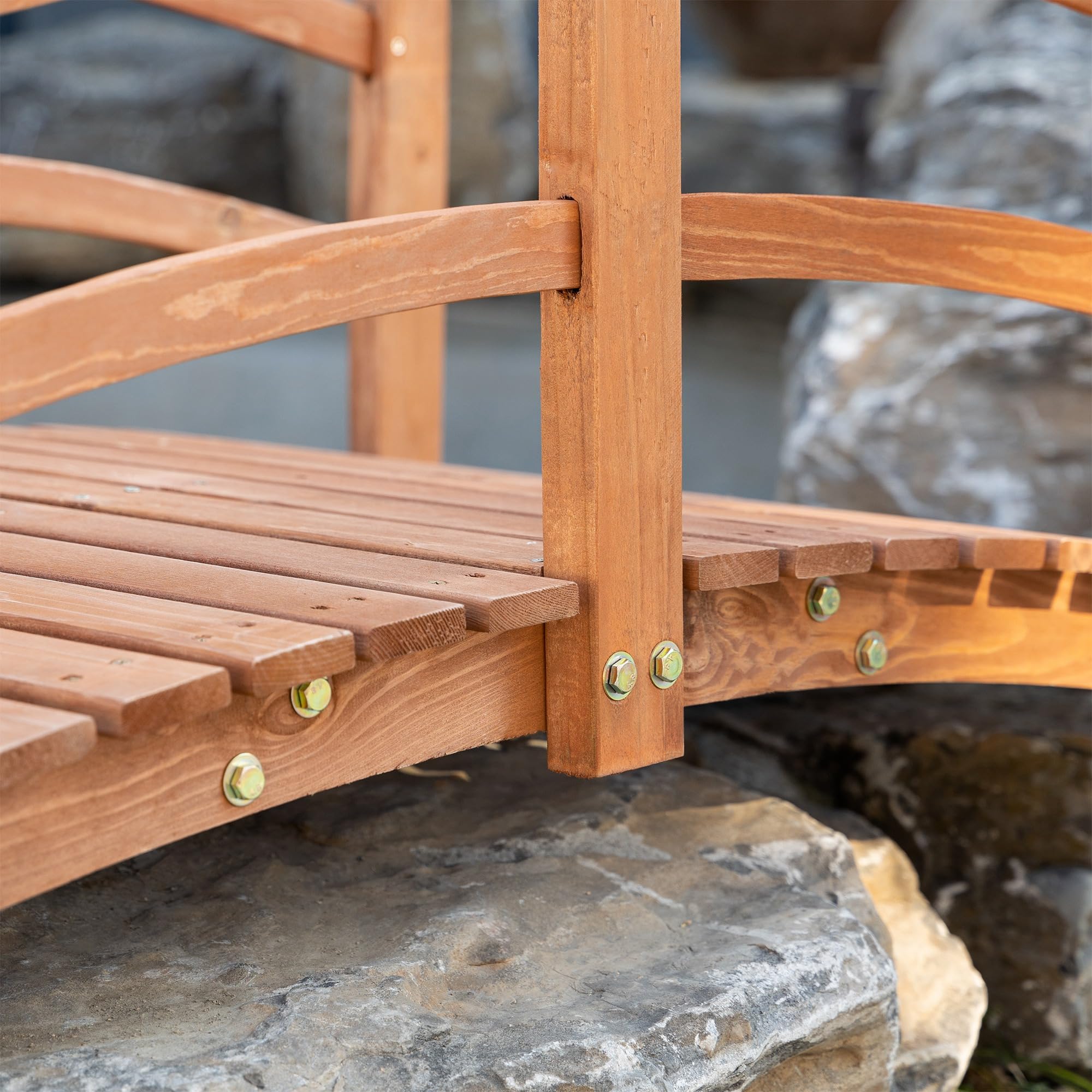 Outsunny Pont en bois avec main courante pour décoration de patio Charge 200 kg 185 x 72 x 58 cm Naturel