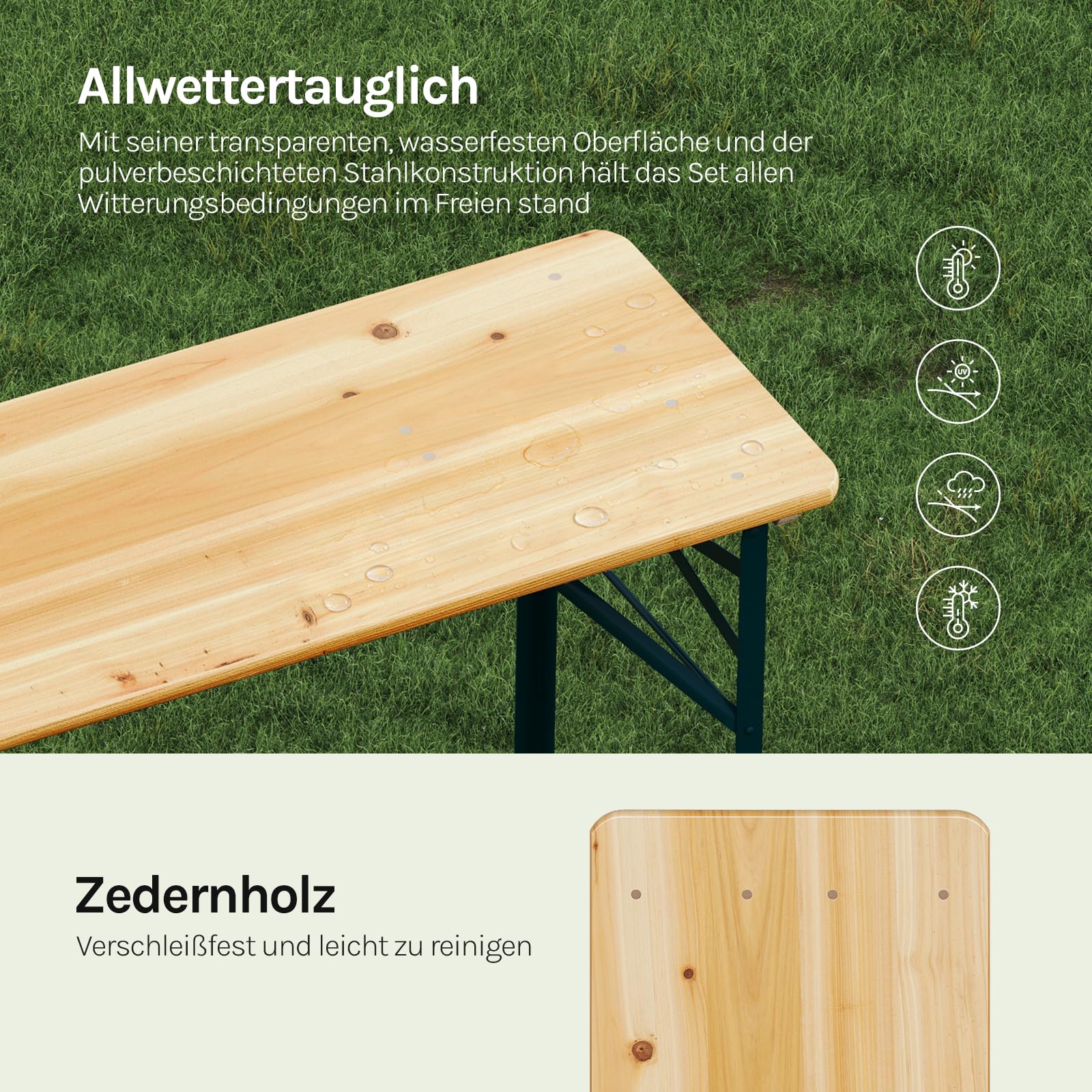 WOLTU Bierzeltgarnitur 3-teilig Biertisch & 2 Bierbank Holz Biertischgarnitur Klappbar Holztisch & Bierbänke Festzeltgarnitur Gartenmöbel Set für Geburtstag Grill Party Garten
