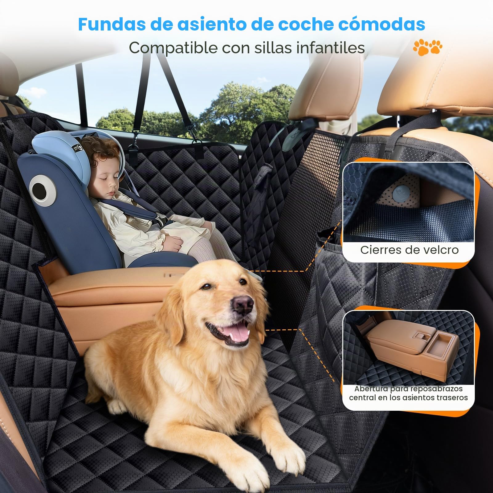 Funda para Asiento de Coche para Perros, Hamaca para Perros Impermeable con Ventana de Malla, Funda Protectora para Asiento Trasero Antideslizante y Resistente a Arañazos para Coches, Camionetas y SUV