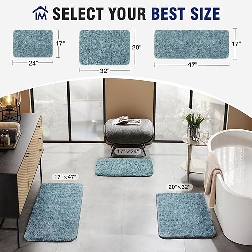 Miniatura 2 de TECHMILLY Alfombras de baño súper suaves, absorbentes, gruesas, antideslizantes, de secado rápido, lavables a máquina, para suelo de baño, bañera y