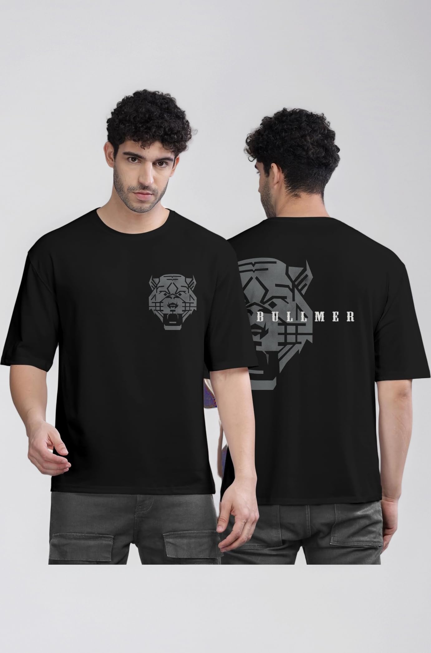 Peach Trendy Front Printed oversized Round Neck T-shirt for men